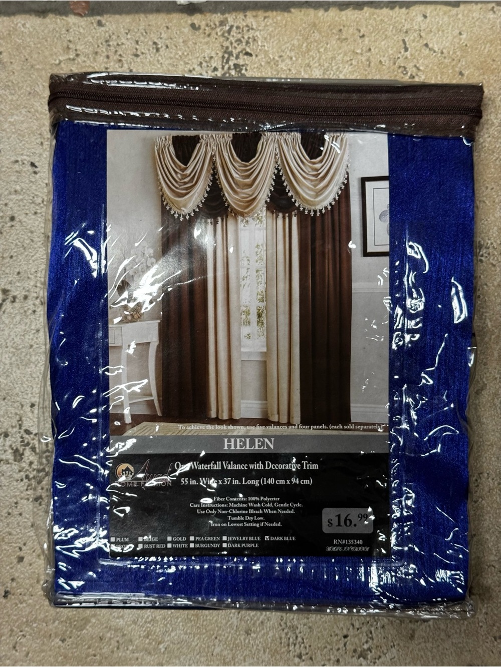 Helena Royal Blue Waterfall Valance with Decorative Trim